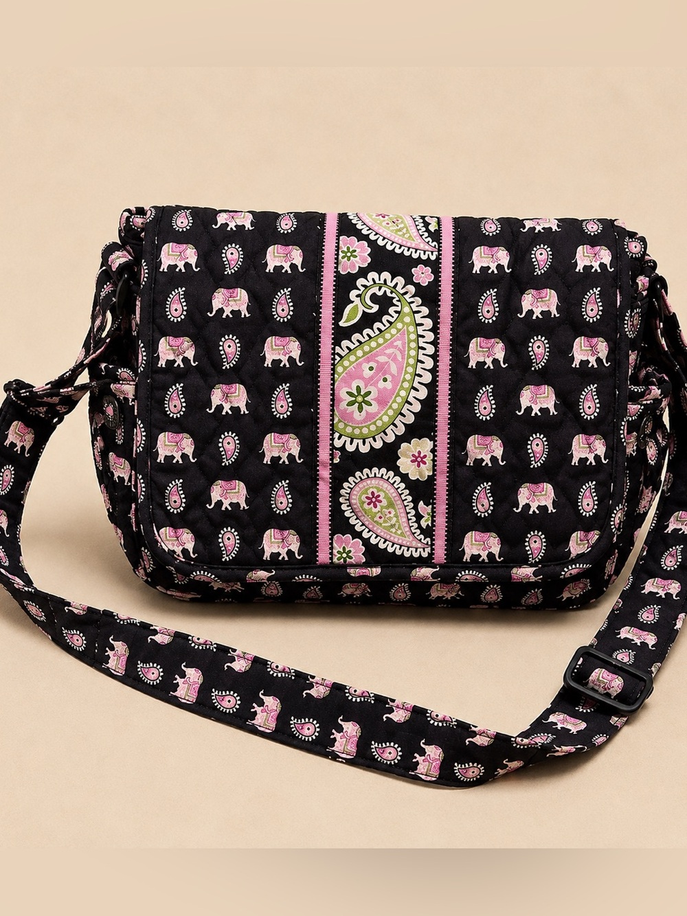 Vera Bradley "Pink Elephants" Quilted Cotton Shoulder Bag